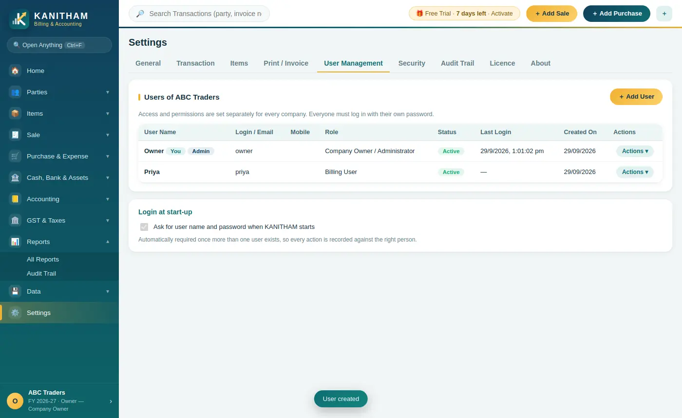 Users and roles